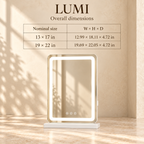 Lumi mirror overall dimensions for the 13 x 17 and 19 x 22 sizes