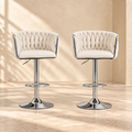 Lyra beige woven-back swivel bar stools with chrome bases, set of two