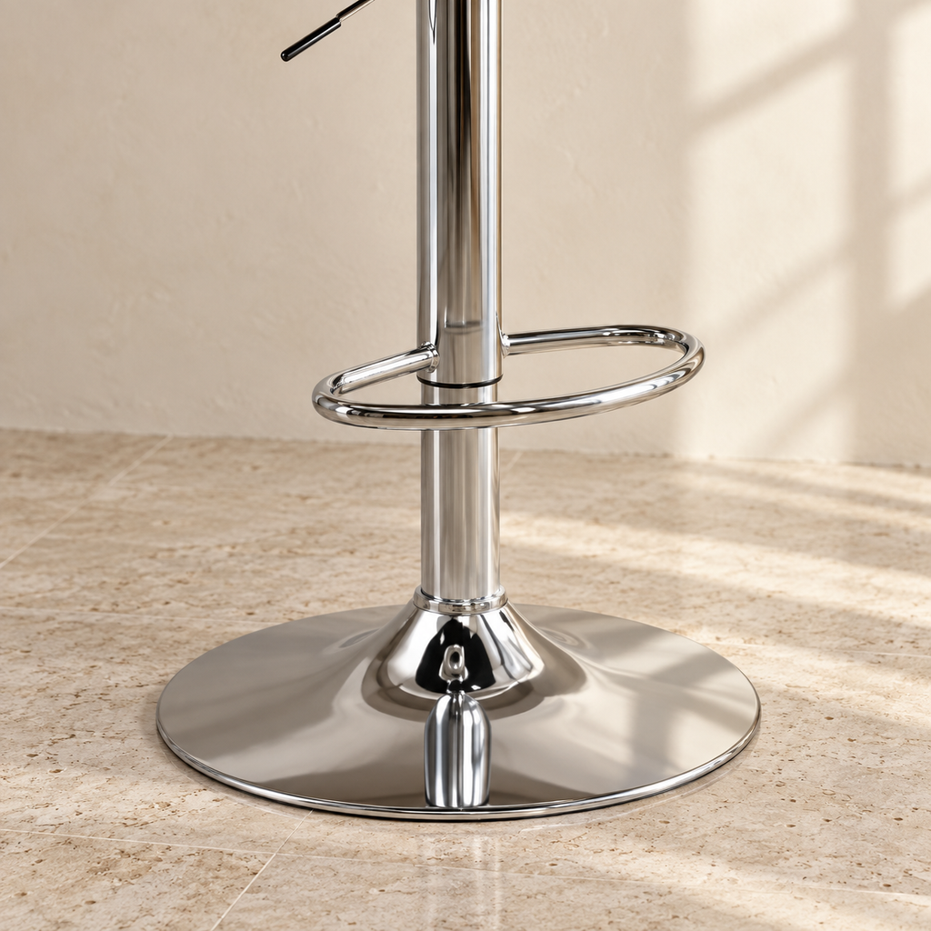 Lyra polished chrome pedestal, oval footrest and round base detail