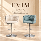 EVIM Lyra bar stools in beige or blue, sold as a matching set of two