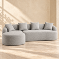 Milo light gray chenille modular chaise sofa with four pillows in an EVIM styled room