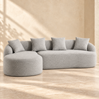 Milo light gray chenille modular chaise sofa with four pillows in an EVIM styled room
