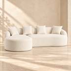 Milo white chenille modular chaise sofa with left-facing chaise and four pillows