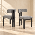 Front and rear views of Nola dining chairs with black metal legs