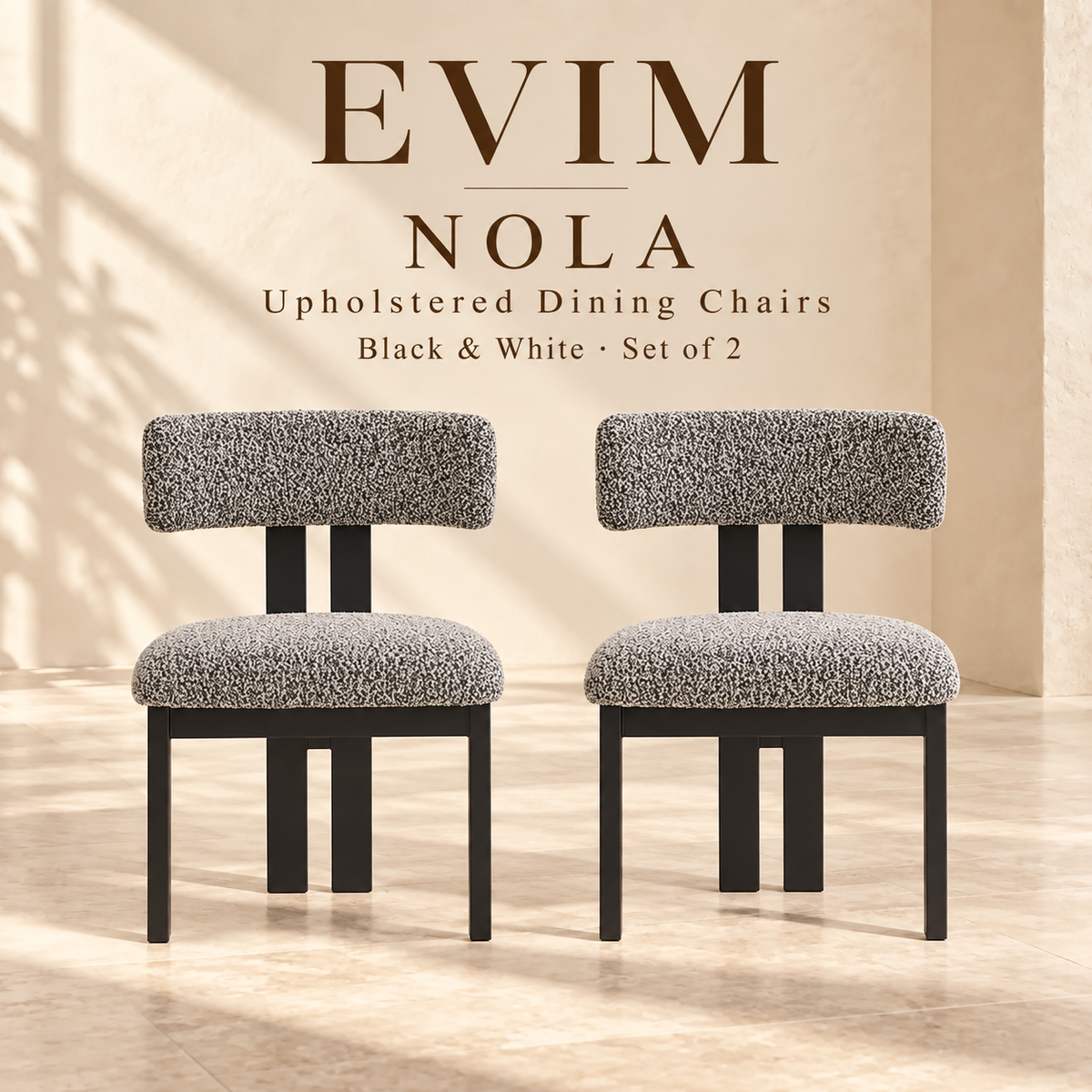 EVIM Nola black-and-white upholstered dining chairs, set of two