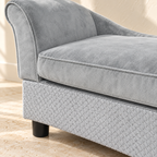 Pip soft gray cushion and textured storage base close-up