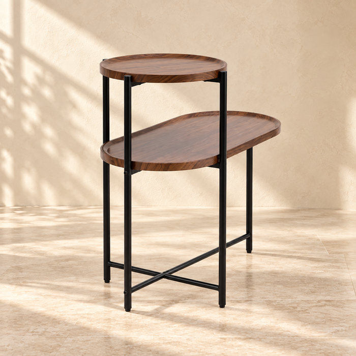 Reed Two-Tier Side Table — Walnut Brown