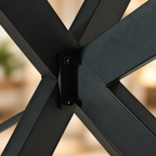 Close-up of Rhea black metal base joinery and fastening plate