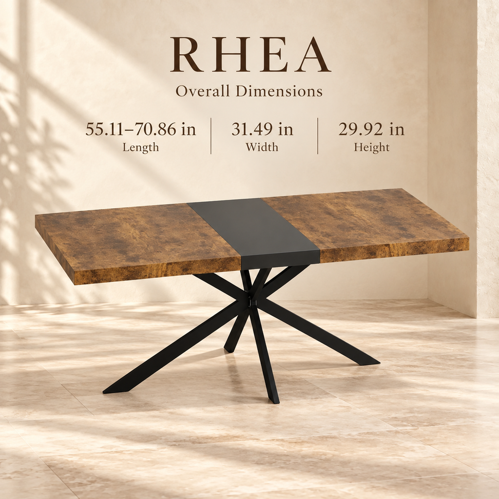 Rhea table dimensions: 55.11 to 70.86 inches long, 31.49 inches wide and 29.92 inches high