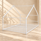 Alternate view of the Willa white house bed showing its open roof frame and slats