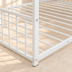 Close-up of Willa white metal corner post, fasteners and mattress-support slats