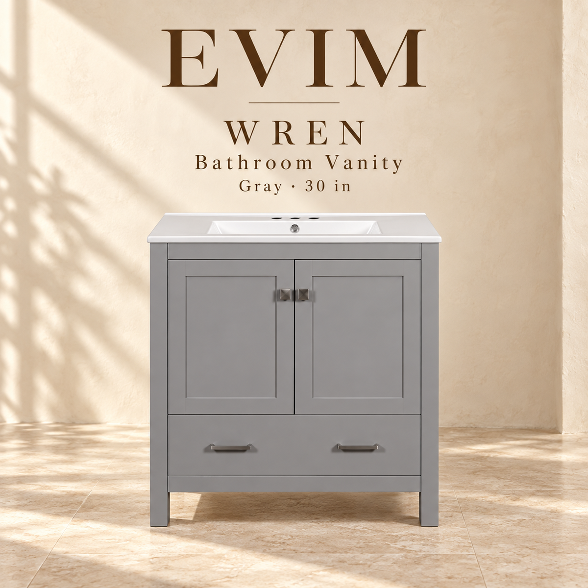 EVIM Wren gray bathroom vanity with ceramic sink, 30 inches