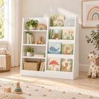Mira bookcase and toy organizer styled in a playroom