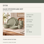 Sage 12-piece stoneware dinnerware product information card