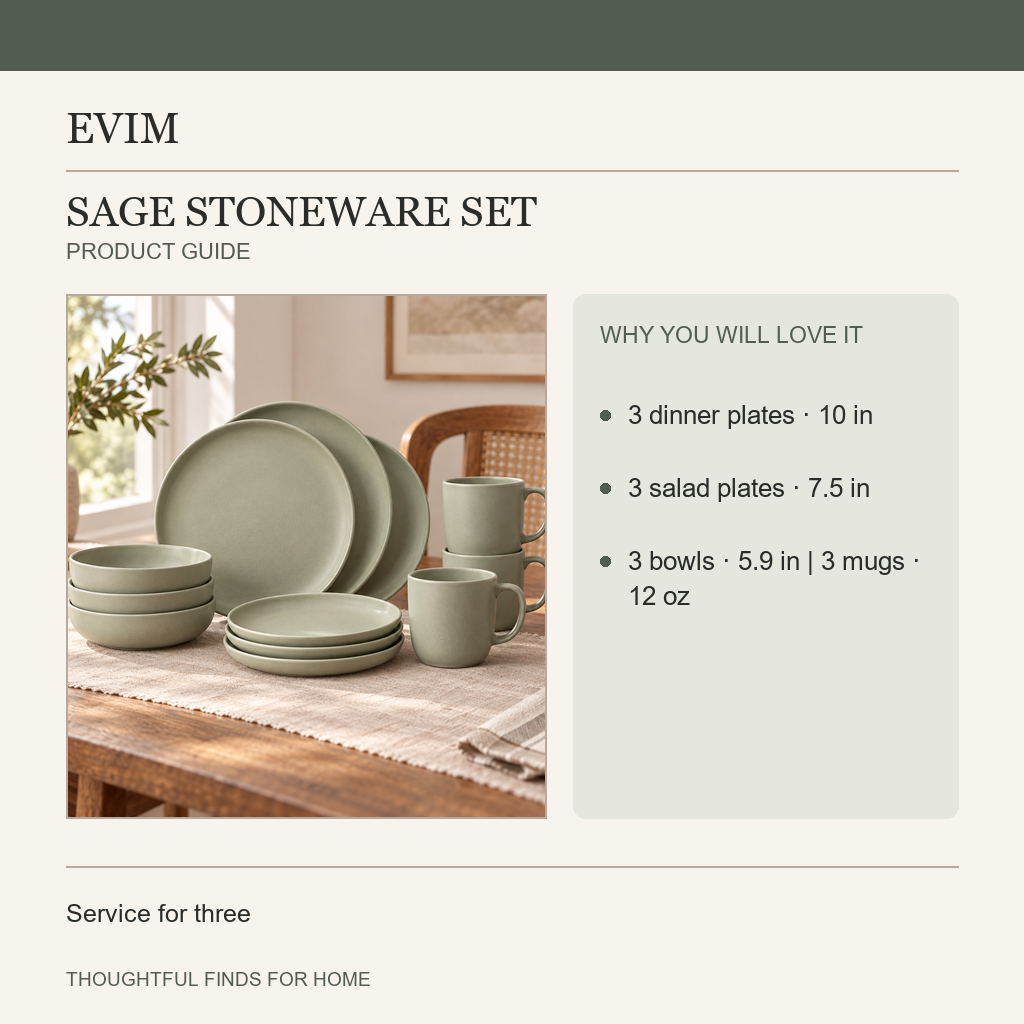 Sage dinnerware set contents and care information card
